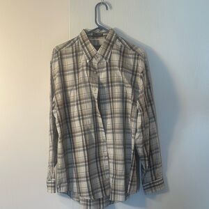Van Heusen Tan and Cream Plaid Button-Down Shirt